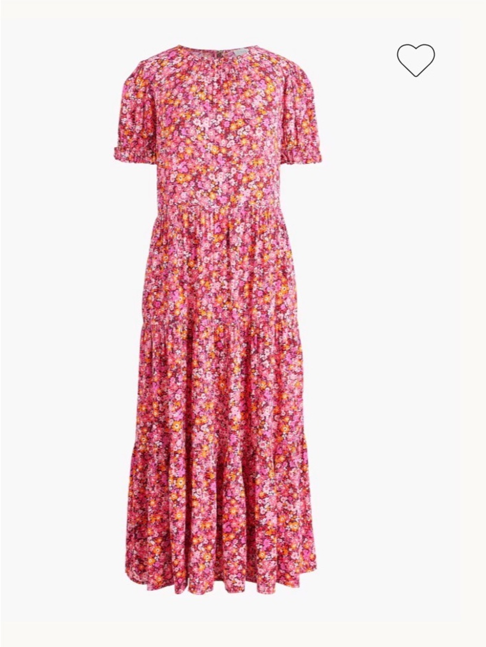 J.Crew Factory Puff-Sleeve Tiered Midi Dress Floral XXS Burgundy Pink Orange